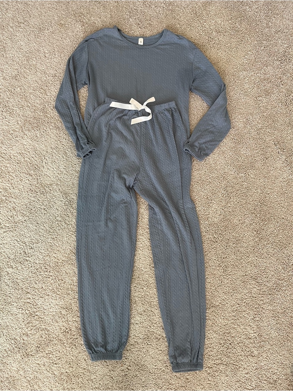 Women Sweatsuit Loungewear Pajamas 2 Piece Blue Waffle Knit Inspired Sz Small